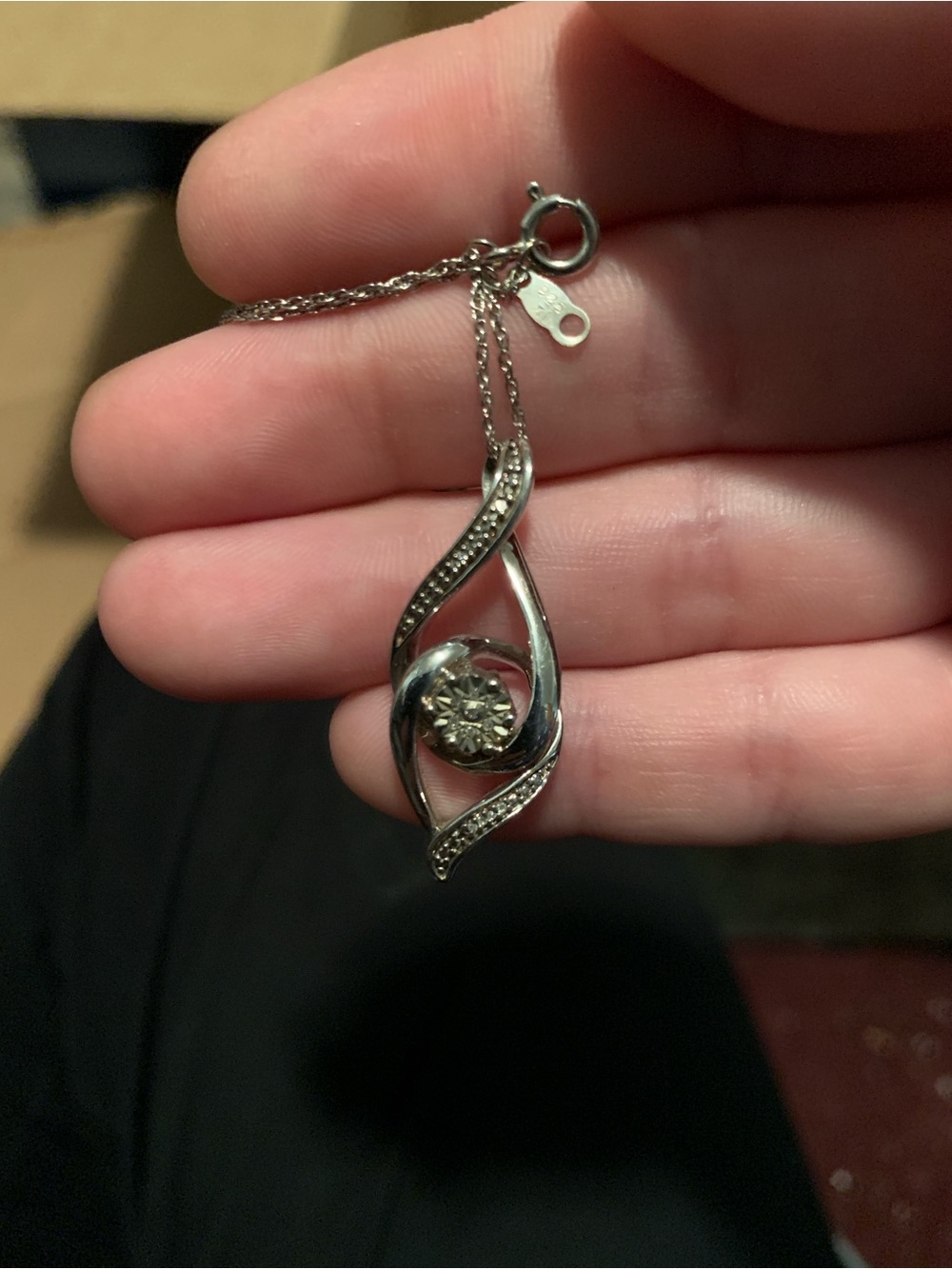 Kay Jeweler’s Sterling Silver White Crystal Swirl Pendant Necklace - Picture 2 of 3